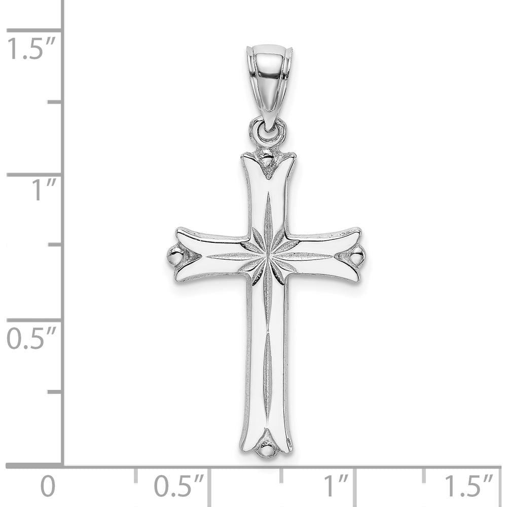 14K White Gold Starburst Cross Pendant with Rhodium Plating - 25mm Length by Oro Pregiato