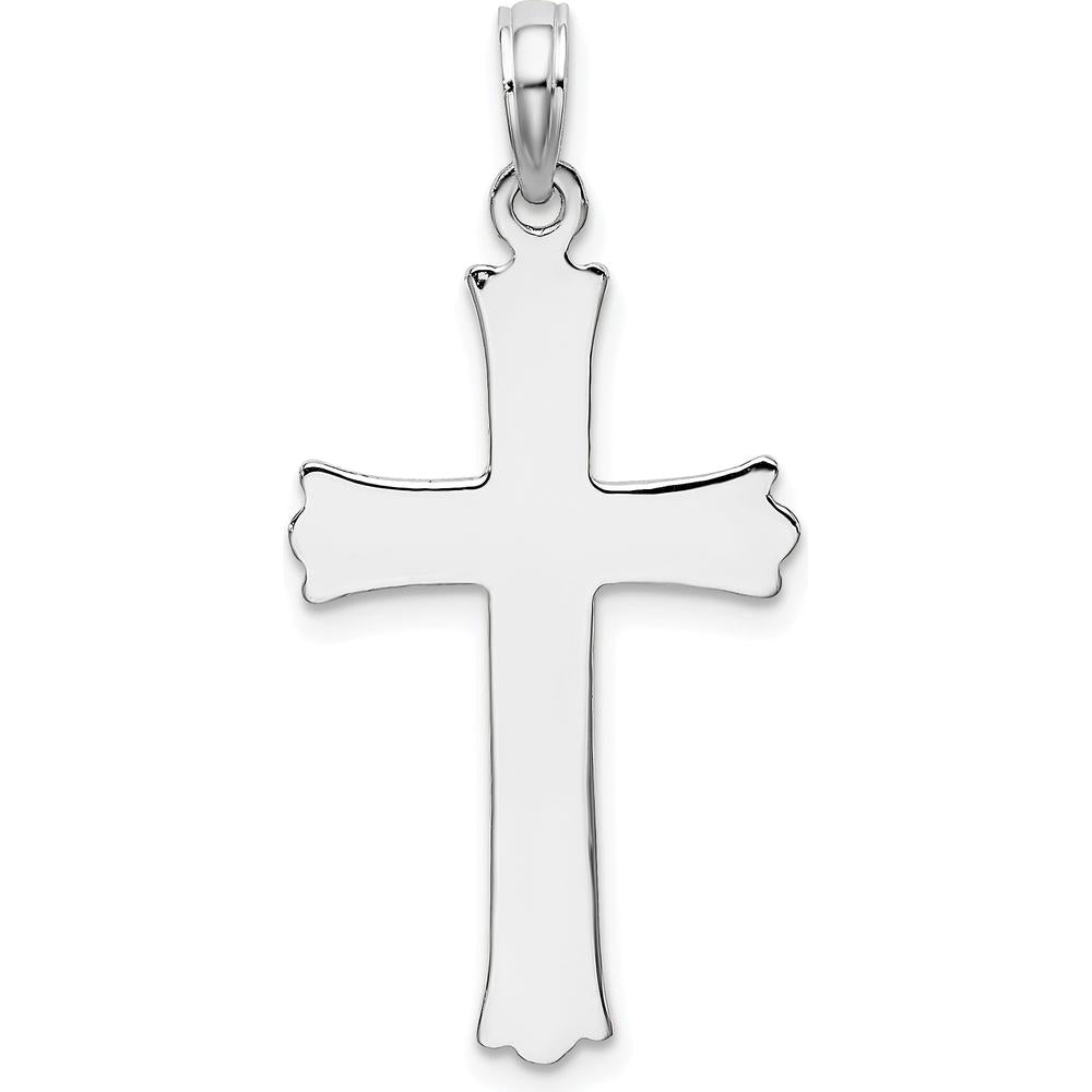 14K White Gold Starburst Cross Pendant with Rhodium Plating - 25mm Length by Oro Pregiato