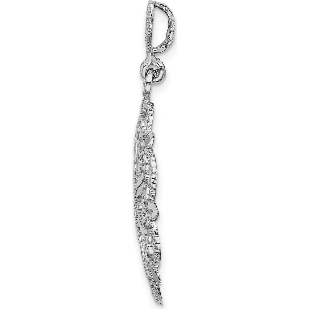 14K White Gold Starburst Heart Pendant with Diamond-Cut Beaded Detail by Oro Pregiato