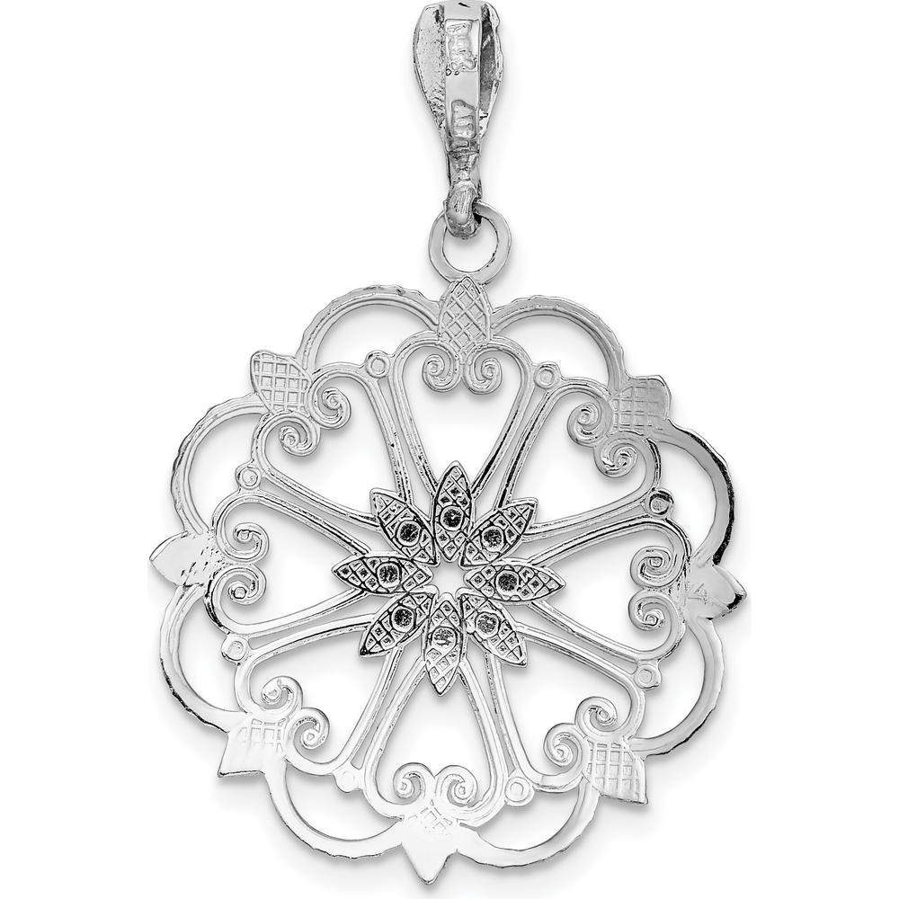 14K White Gold Starburst Heart Pendant with Diamond-Cut Beaded Detail by Oro Pregiato