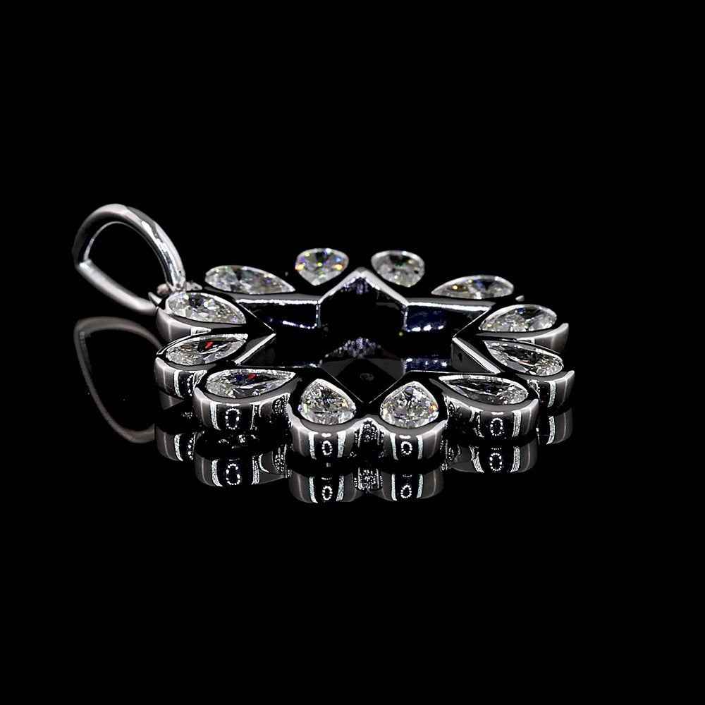14K White Gold Starburst Pendant with 12 Bezel-Set Pear-Shaped Lab Diamonds - 1.31 Carat Total Weight, E-F Color VS Clarity - Covaloro Fine Jewelry