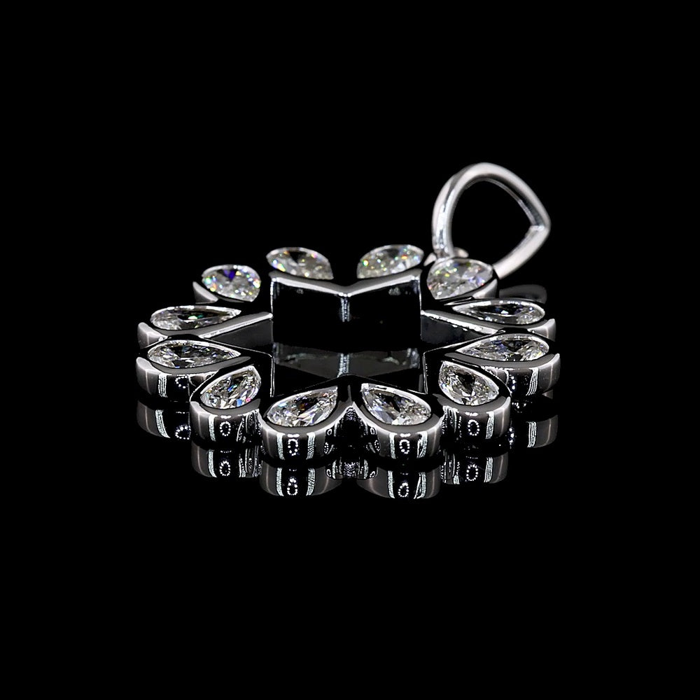 14K White Gold Starburst Pendant with 12 Bezel-Set Pear-Shaped Lab Diamonds - 1.31 Carat Total Weight, E-F Color VS Clarity - Covaloro Fine Jewelry