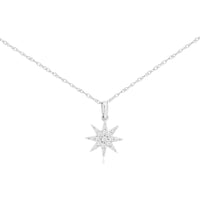 14K White Gold Starburst Pendant with Prong-Set Round Diamonds - 0.10 Carat Total Diamond Weight - Royal Jewelry
