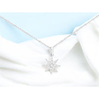 14K White Gold Starburst Pendant with Prong-Set Round Diamonds - 0.10 Carat Total Diamond Weight - Royal Jewelry