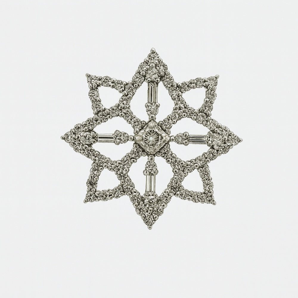 14K White Gold Starburst Pendant with Round and Baguette Diamonds - 1.73 Carat Total Diamond Weight by Auriventus