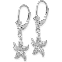 14K White Gold Starfish Leverback Drop Earrings with Rhodium Plating by Oro Pregiato