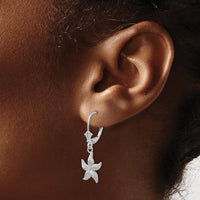 14K White Gold Starfish Leverback Drop Earrings with Rhodium Plating by Oro Pregiato