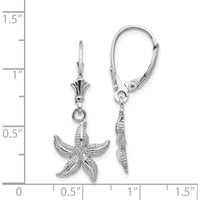 14K White Gold Starfish Leverback Drop Earrings with Rhodium Plating by Oro Pregiato