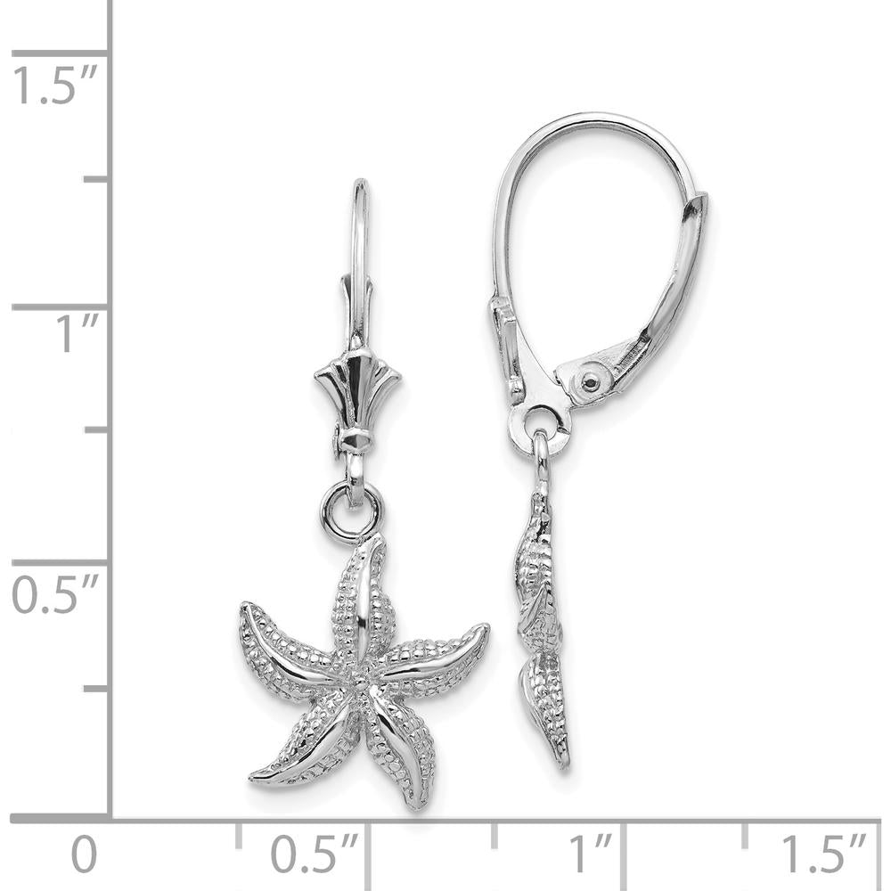 14K White Gold Starfish Leverback Drop Earrings with Rhodium Plating by Oro Pregiato