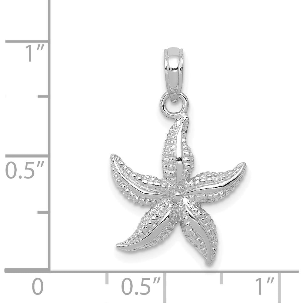 14K White Gold Starfish Pendant with Textured Detailing by Oro Pregiato