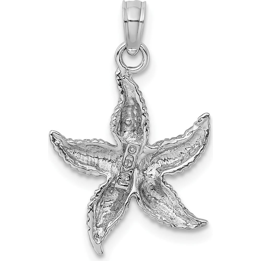 14K White Gold Starfish Pendant with Textured Detailing by Oro Pregiato