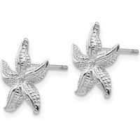 14K White Gold Starfish Stud Earrings with Rhodium Plating - 13mm Length by Oro Pregiato