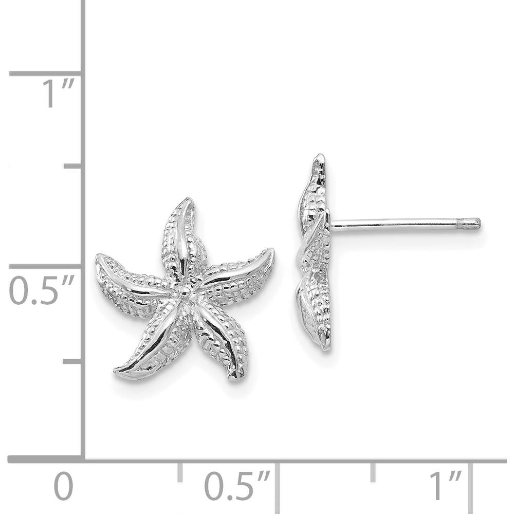 14K White Gold Starfish Stud Earrings with Rhodium Plating - 13mm Length by Oro Pregiato
