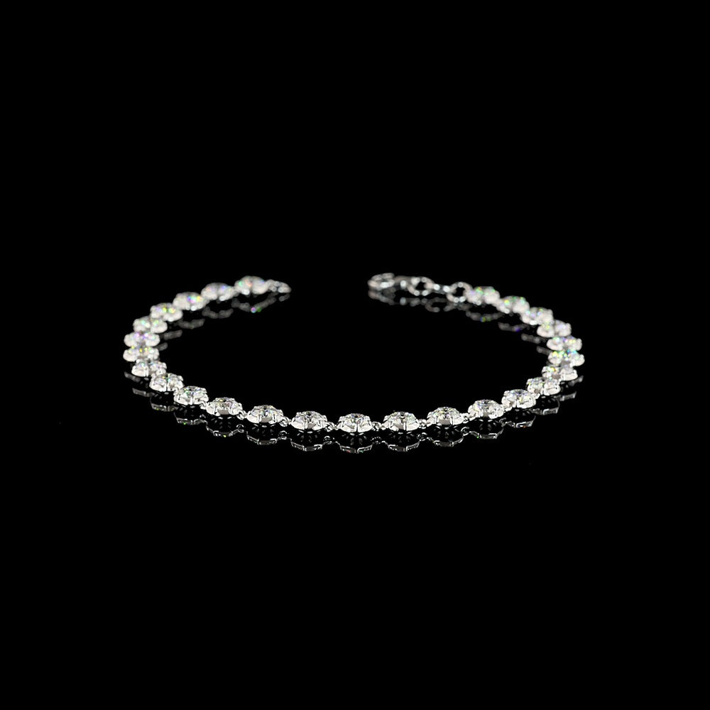 14K White Gold Station Bracelet with 5.51 Carat Round Brilliant Cut Lab Diamonds in Bezel-Prong Setting - E-F Color VS Clarity - Covaloro Fine Jewelry
