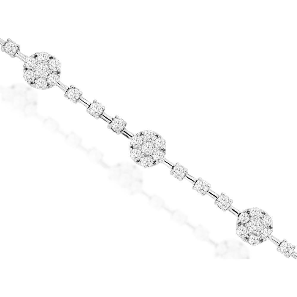 14K White Gold Station Bracelet with Alternating Round Diamond Clusters - 3.50 Carat Total Diamond Weight - Royal Jewelry