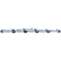 14K White Gold Station Bracelet with Bezel-Set Oval Sapphires and Pavé Diamonds - 4.00 Carat Total Sapphire Weight and 0.50 Carat Total Diamond Weight