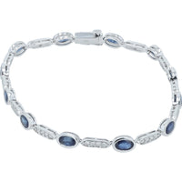 14K White Gold Station Bracelet with Bezel-Set Oval Sapphires and Pavé Diamonds - 4.00 Carat Total Sapphire Weight and 0.50 Carat Total Diamond Weight