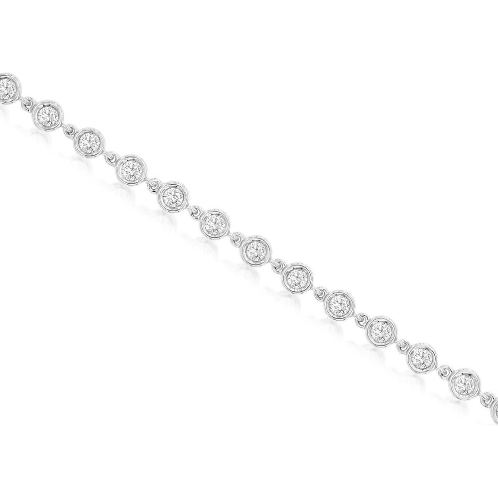 14K White Gold Station Bracelet with Bezel-Set Round Brilliant Diamonds - 2.00 Carat Total Diamond Weight - Royal Jewelry