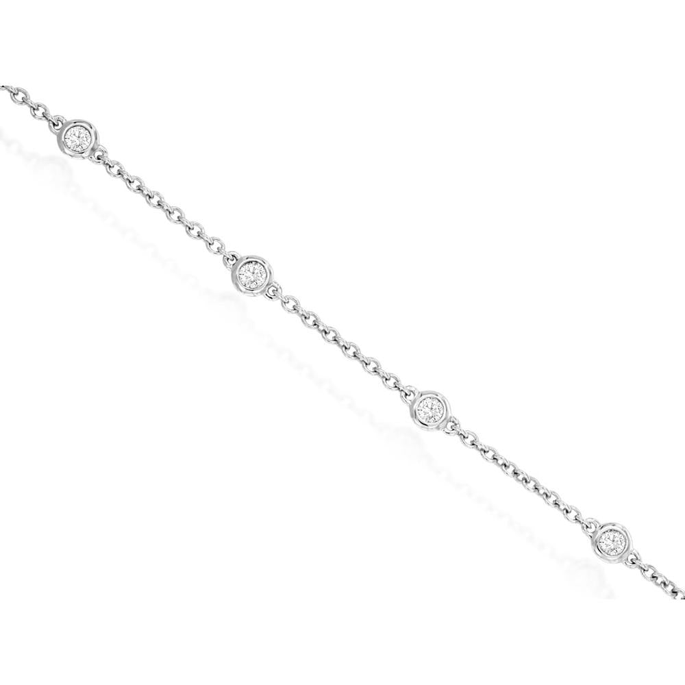 14K White Gold Station Bracelet with Bezel Set Round Diamonds - 0.25 Carat Total Diamond Weight - Royal Jewelry