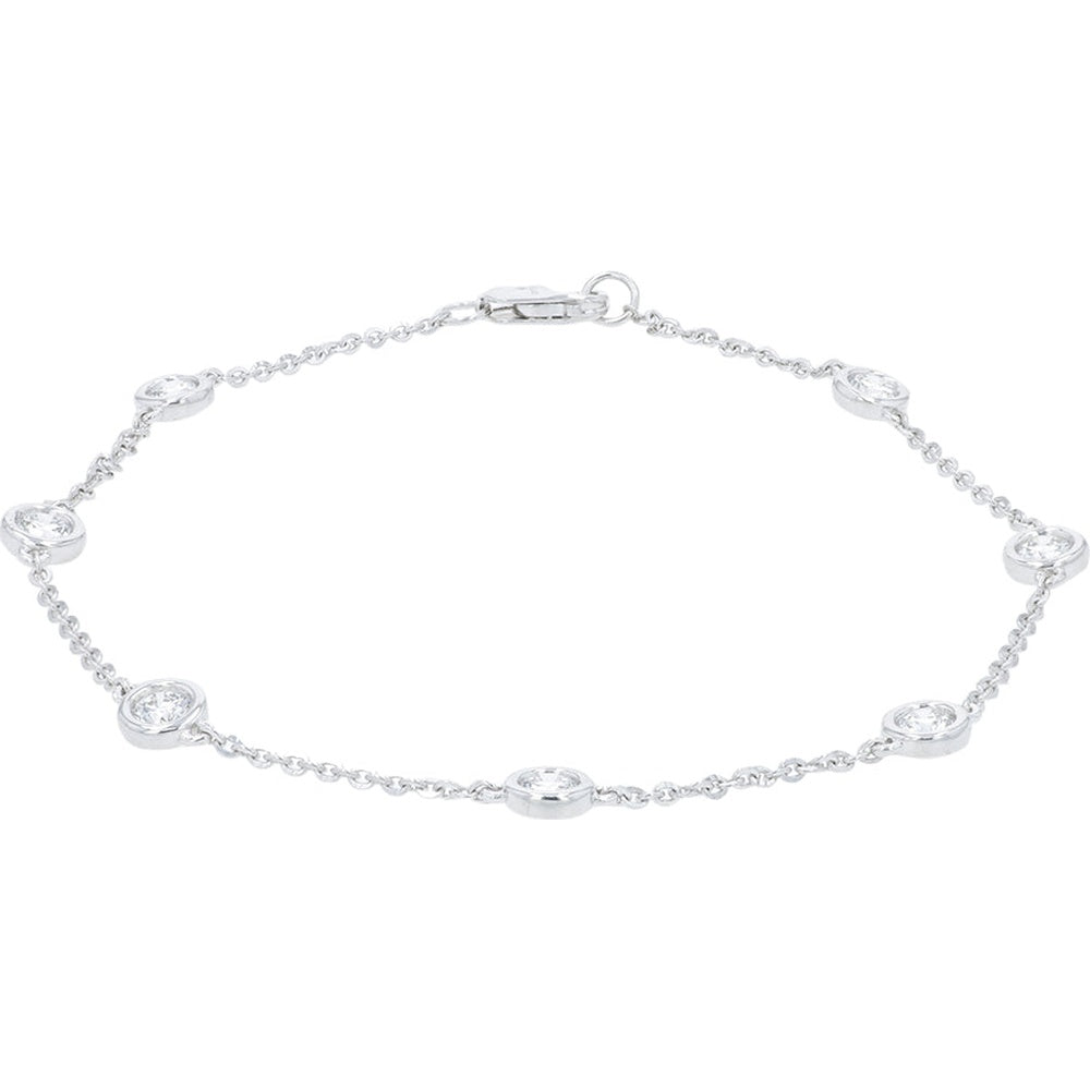 14K White Gold Station Bracelet with Bezel-Set Round Lab-Grown Diamonds - 0.75 Carat Total Diamond Weight