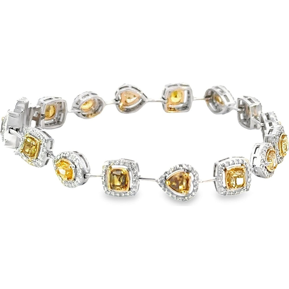 14K White Gold Station Bracelet with Halo Set Fancy Colored and White Diamonds - 7.47 Carat Colored Diamond and 3.89 Carat White Diamond Total Weight by Auriventus