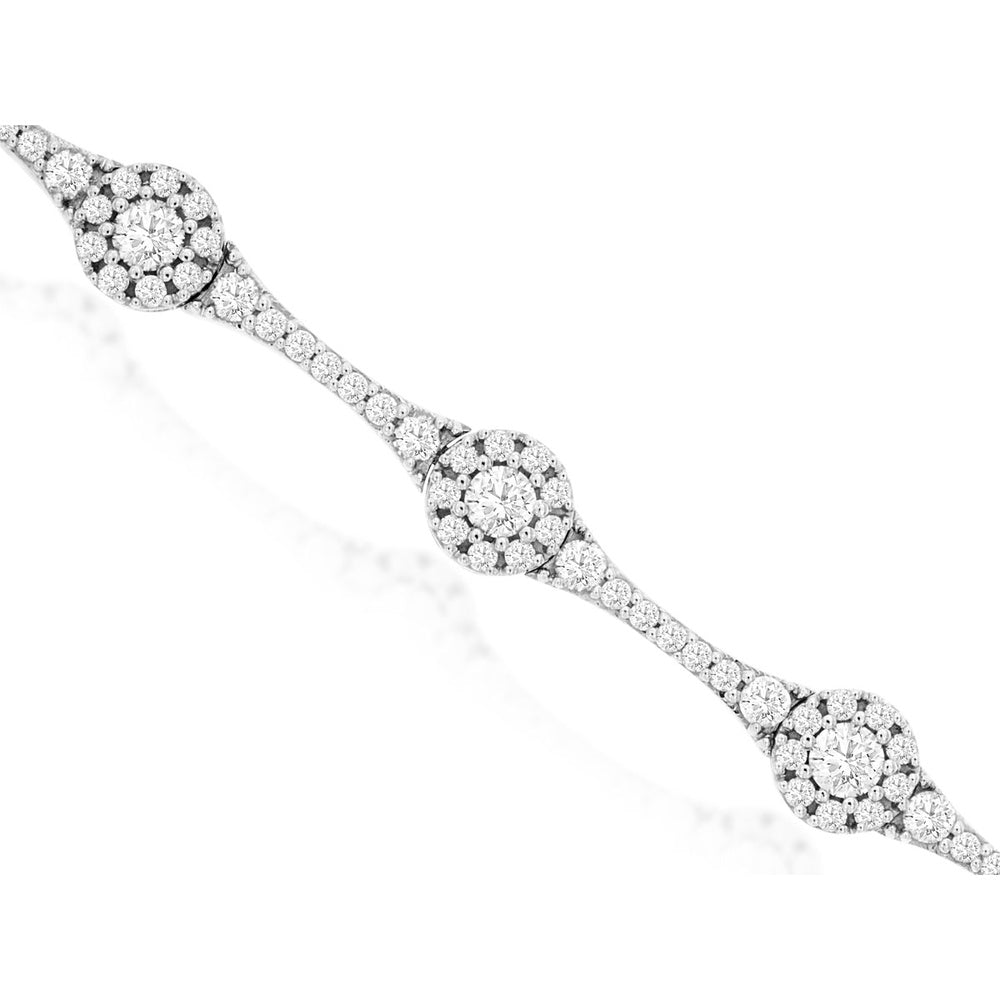 14K White Gold Station Bracelet with Halo-Set Round Diamonds and Diamond-Encrusted Connectors - 4.00 Carat Total Diamond Weight - Royal Jewelry