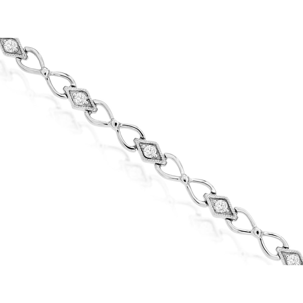 14K White Gold Station Bracelet with Milgrain-Bordered Diamond Links - 0.33 Carat Total Diamond Weight - Royal Jewelry