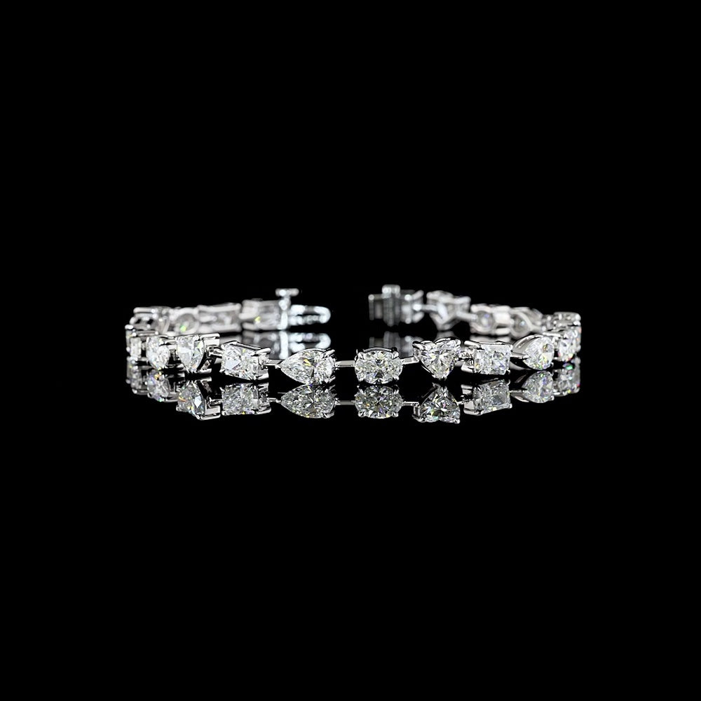 14K White Gold Station Bracelet with Mixed Heart, Pear, Radiant & Oval Lab Diamonds - 10.98 Carats Total Diamond Weight - Covaloro Fine Jewelry