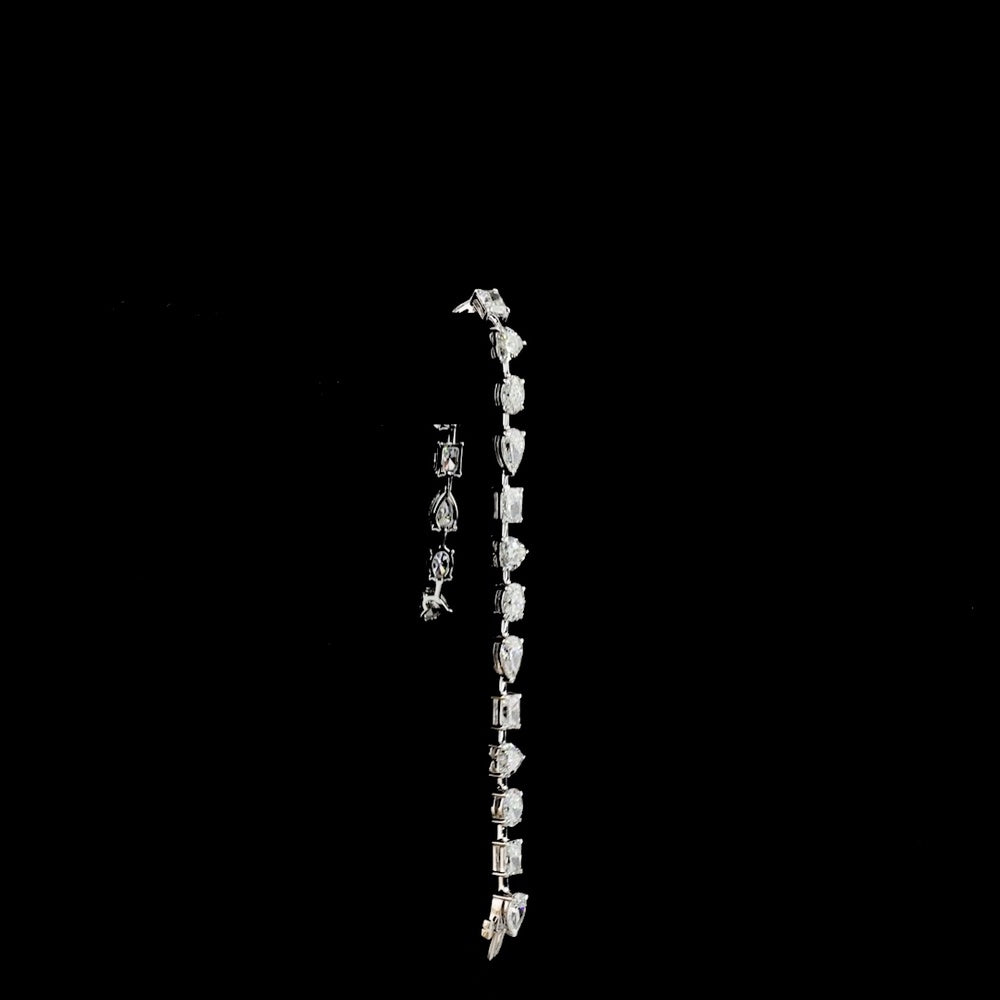 14K White Gold Station Bracelet with Mixed Heart, Pear, Radiant & Oval Lab Diamonds - 10.98 Carats Total Diamond Weight - Covaloro Fine Jewelry