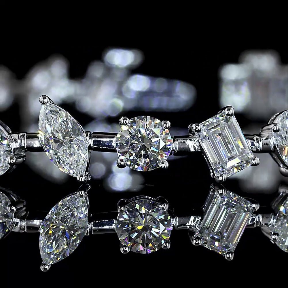 14K White Gold Station Bracelet with Mixed Shape Lab Diamonds - Emerald, Round, Oval & Pear Cuts - 7.24 Carat Total Weight - Covaloro Fine Jewelry