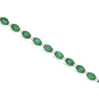 14K White Gold Station Bracelet with Oval Cabochon Emeralds and Round Diamond Accents – 5.30 Carat Total Emerald Weight, 0.50 Carat Total Diamond Weight - Royal Jewelry