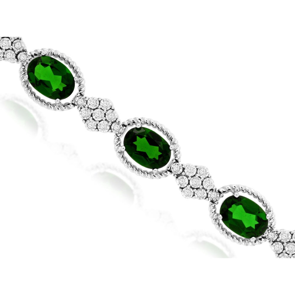 14K White Gold Station Bracelet with Oval Cut Russalite and Floral Diamond Clusters - 11.50 Carat Russalite and 0.33 Carat Diamond Total Weight - Royal Jewelry