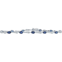 14K White Gold Station Bracelet with Pear-Shaped Sapphires and Round Diamonds - 3.00 Carat Total Sapphire Weight and 1.15 Carat Total Diamond Weight