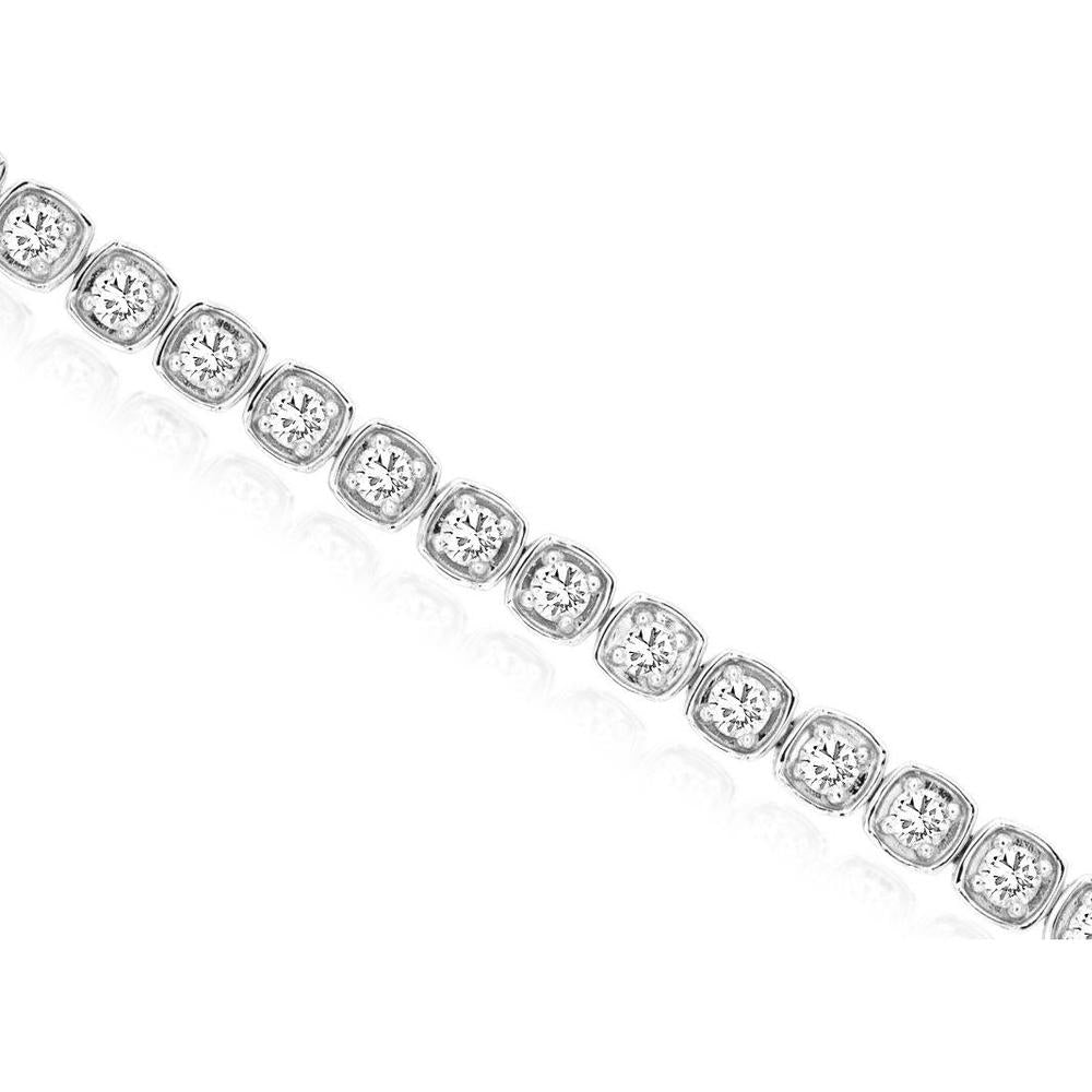 14K White Gold Station Bracelet with Round Diamonds in Geometric Settings - 2.00 Carat Total Diamond Weight - Royal Jewelry