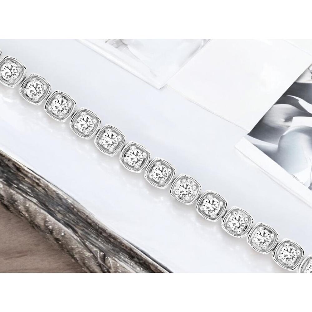 14K White Gold Station Bracelet with Round Diamonds in Geometric Settings - 2.00 Carat Total Diamond Weight - Royal Jewelry