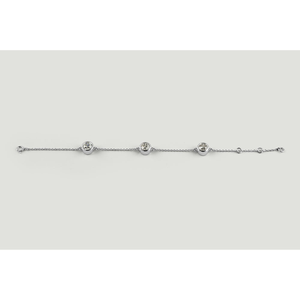 14K White Gold Station Bracelet with Three Bezel-Set Old European Cut Lab Diamonds - 3.18 Carat Total Diamond Weight, D Color VS1 Clarity - Covaloro Fine Jewelry