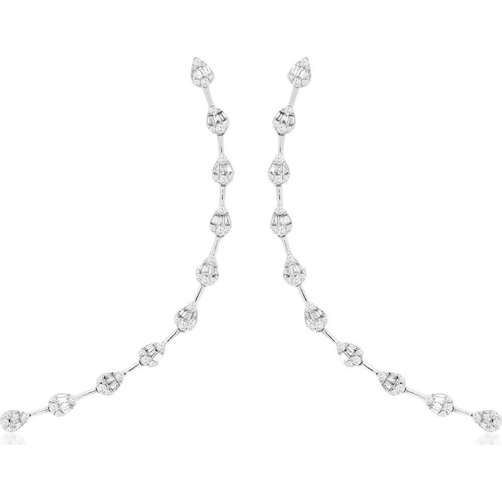 14K White Gold Station Drop Earrings with Pear Cut Diamonds - 1.06 Carat Total Diamond Weight - Royal Jewelry