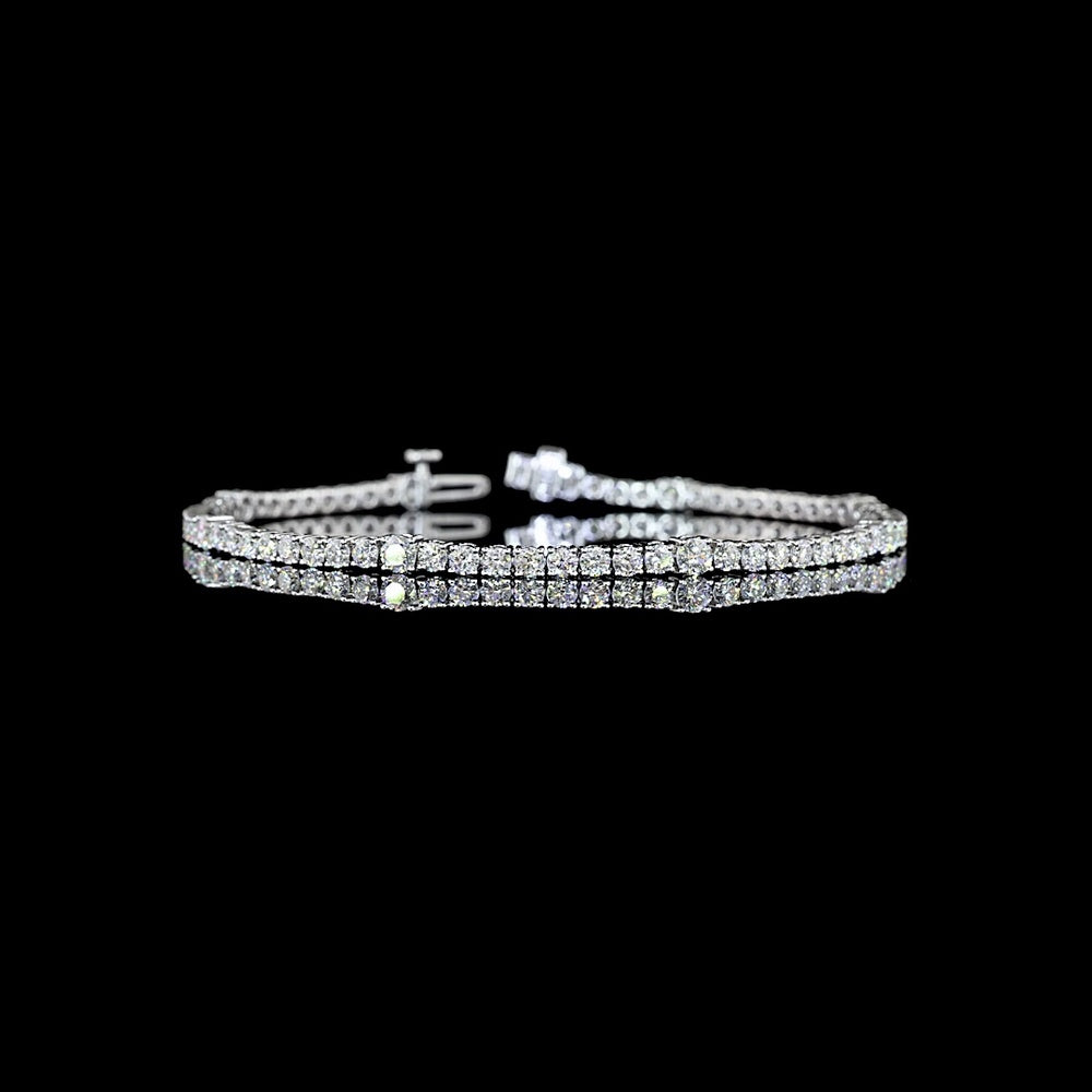 14K White Gold Station Line Tennis Bracelet with 70 Round Brilliant Cut Lab Diamonds - 3.81 Carats Total Diamond Weight - Covaloro Fine Jewelry