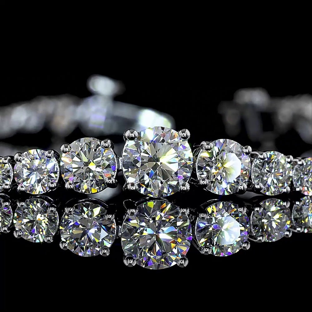 14K White Gold Station Line Tennis Bracelet with Alternating Round and Heart Shaped Lab Diamonds - 5.88 Carats Total Diamond Weight - Covaloro Fine Jewelry