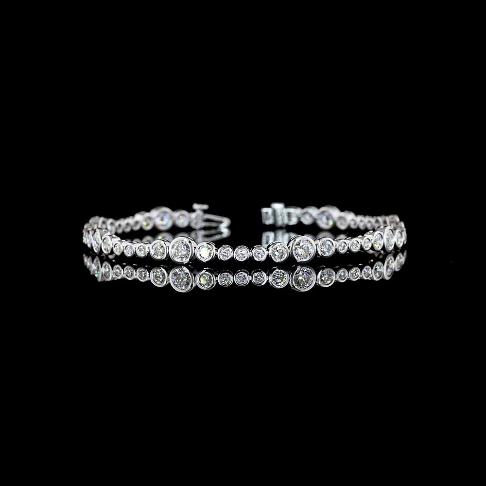 14K White Gold Station Line Tennis Bracelet with Bezel Set Round Lab Diamonds - 4.17 Carats Total Diamond Weight - Covaloro Fine Jewelry