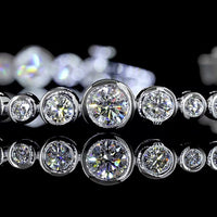14K White Gold Station Line Tennis Bracelet with Bezel Set Round Lab Diamonds - 4.17 Carats Total Diamond Weight - Covaloro Fine Jewelry