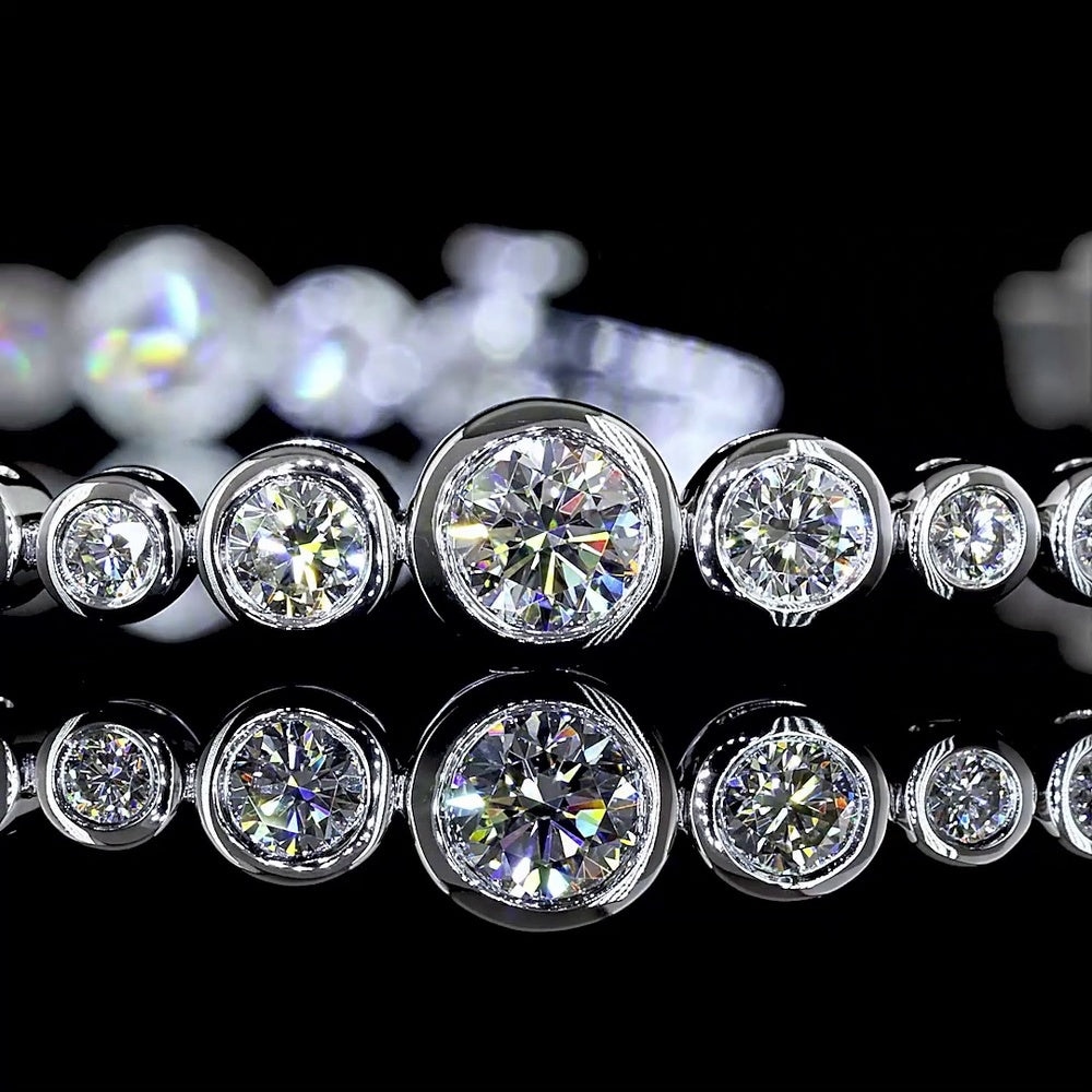 14K White Gold Station Line Tennis Bracelet with Bezel Set Round Lab Diamonds - 4.17 Carats Total Diamond Weight - Covaloro Fine Jewelry