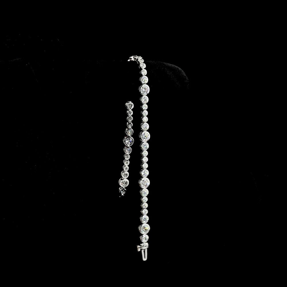 14K White Gold Station Line Tennis Bracelet with Bezel Set Round Lab Diamonds - 4.17 Carats Total Diamond Weight - Covaloro Fine Jewelry