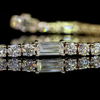 14K White Gold Station Line Tennis Bracelet with East-West Baguette & Round Brilliant Lab Diamonds - 4.98 Carats Total Diamond Weight - Covaloro Fine Jewelry