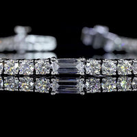 14K White Gold Station Line Tennis Bracelet with East-West Baguette and Round Lab Diamonds - 4.23 Carats Total Diamond Weight - Covaloro Fine Jewelry