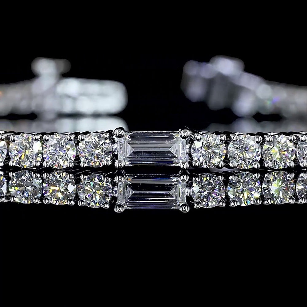 14K White Gold Station Line Tennis Bracelet with East-West Baguette and Round Lab Diamonds - 4.23 Carats Total Diamond Weight - Covaloro Fine Jewelry