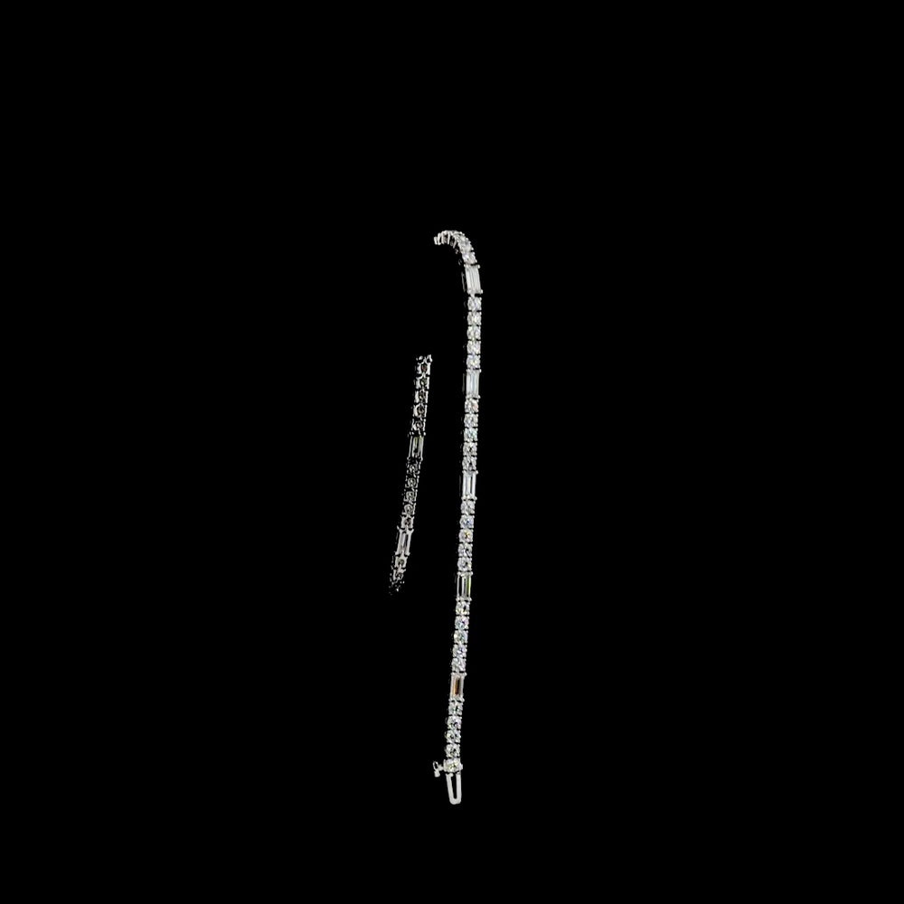 14K White Gold Station Line Tennis Bracelet with East-West Baguette and Round Lab Diamonds - 4.23 Carats Total Diamond Weight - Covaloro Fine Jewelry