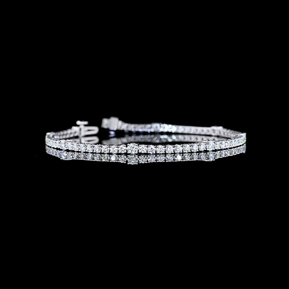 14K White Gold Station Line Tennis Bracelet with Round Brilliant Cut Lab Diamonds - 3.76 Carat Total Diamond Weight - Covaloro Fine Jewelry