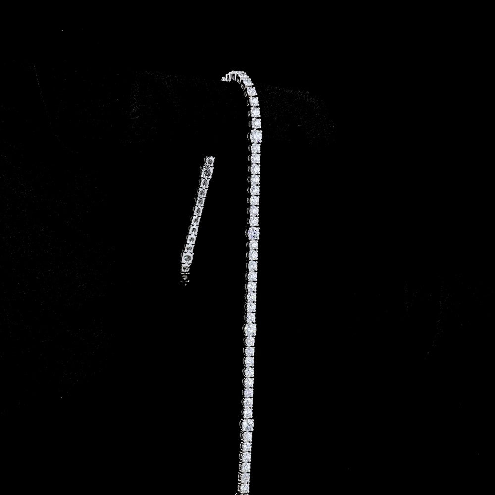 14K White Gold Station Line Tennis Bracelet with Round Brilliant Cut Lab Diamonds - 3.76 Carat Total Diamond Weight - Covaloro Fine Jewelry