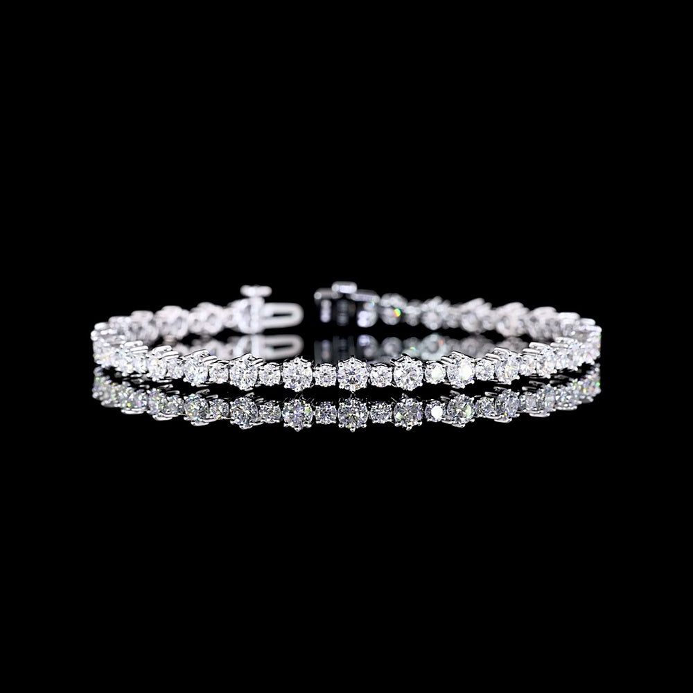 14K White Gold Station Line Tennis Bracelet with Round Brilliant Cut Lab Diamonds - 5.82 Carat Total Weight, E-F VS Clarity - Covaloro Fine Jewelry